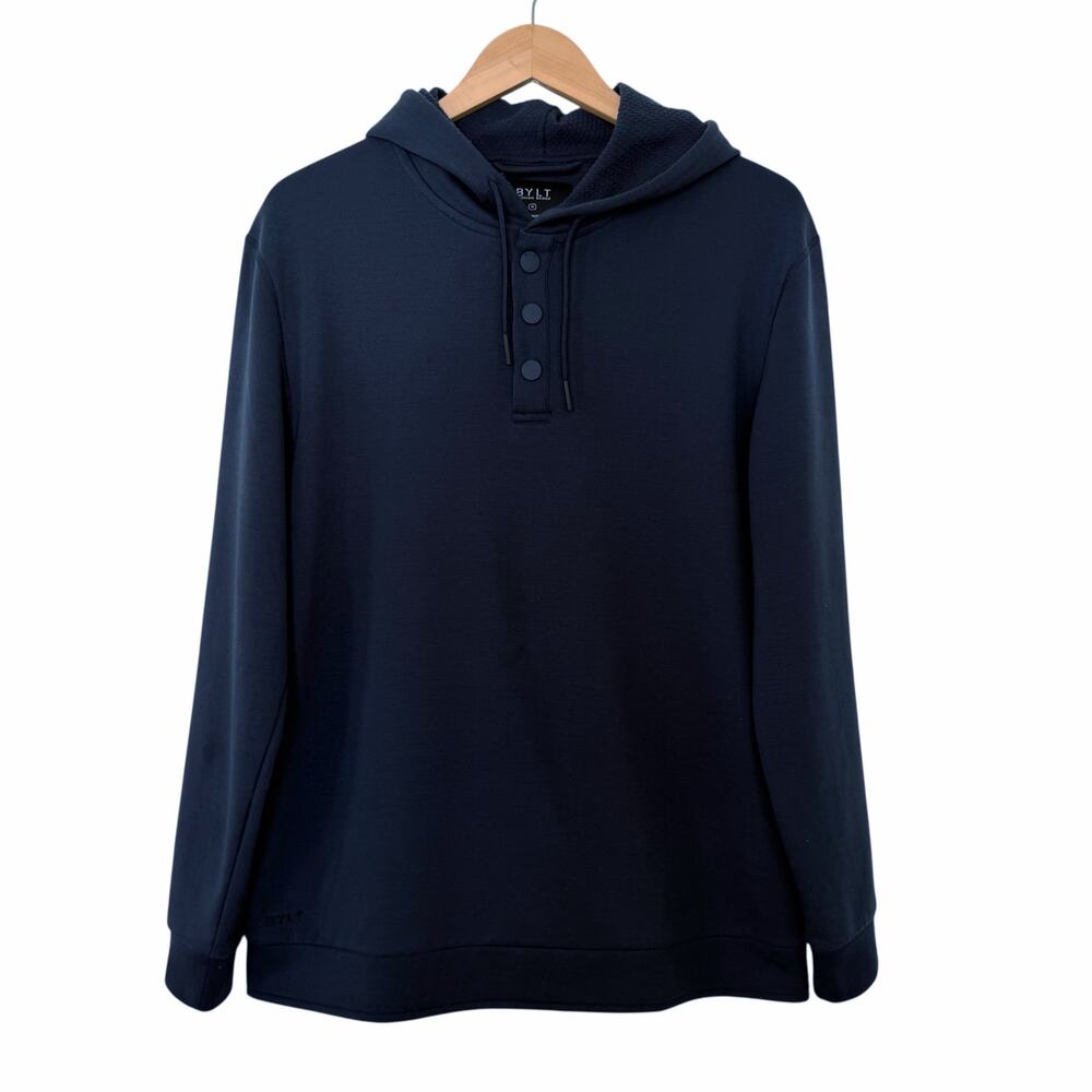 BYLT Premium Basics Navy Blue Henley Quarter Snap Hoodie Sz M